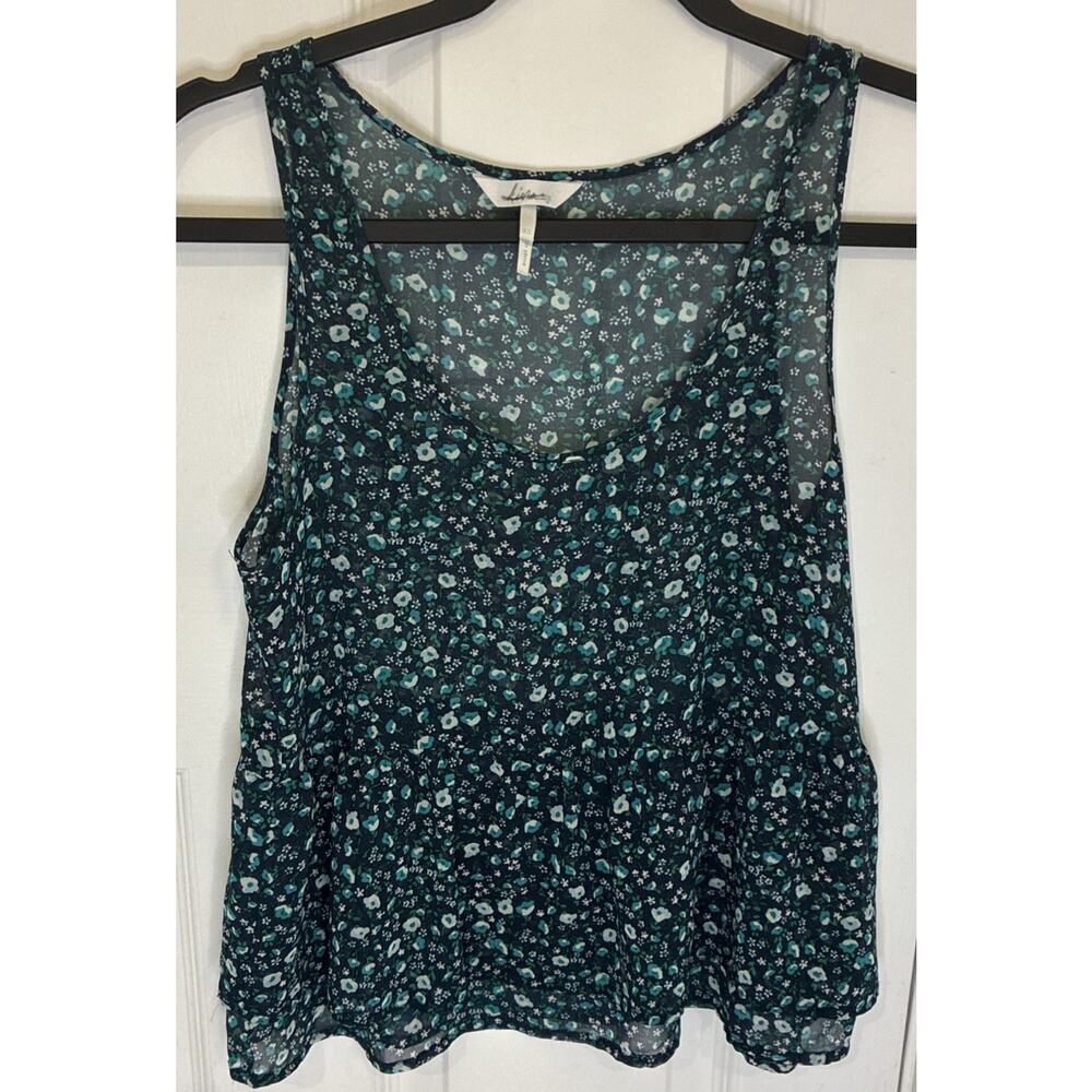 Kirra Vintage Y2K Sheer Chiffon Floral Peplum Tank Top Green Blue Size XS